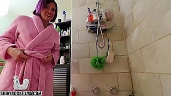 Milf Gets A Big Cock Handjob In The Shower